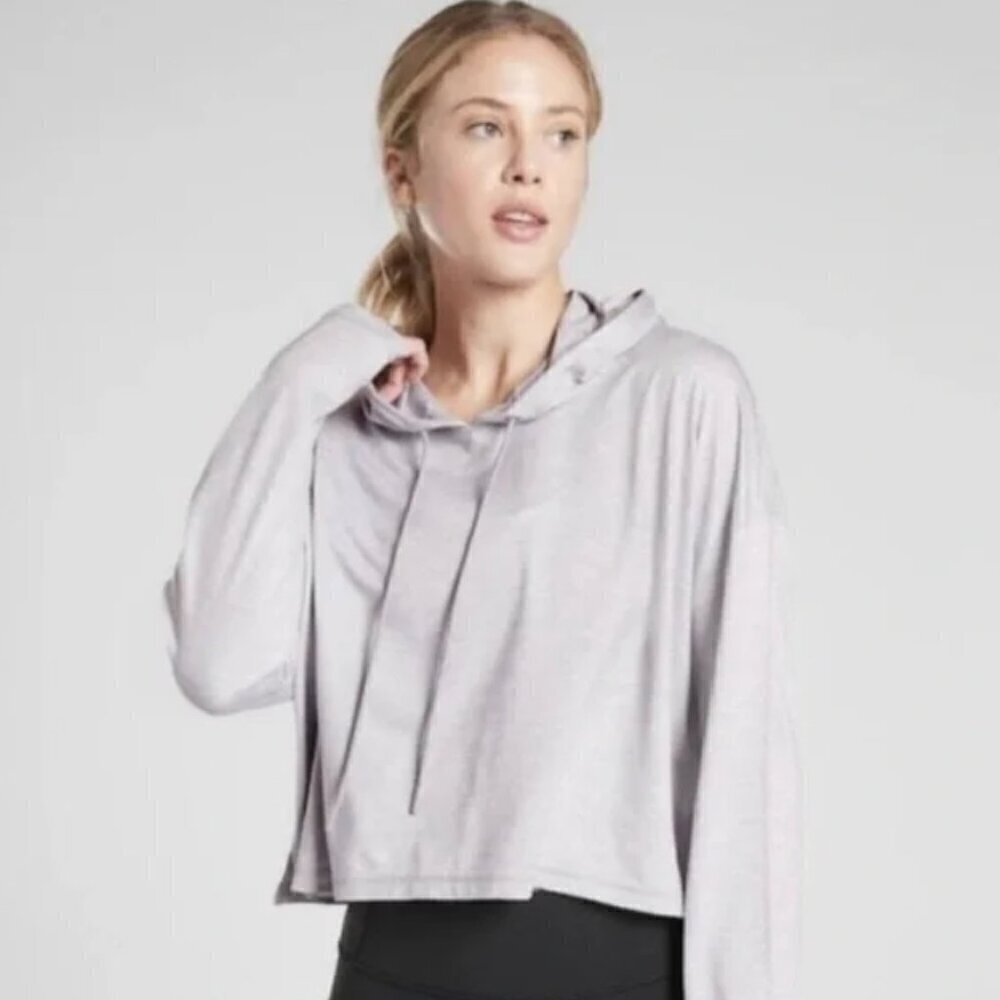 Athleta Cropped Uptempo Hoodie Medium Gray Lightweight